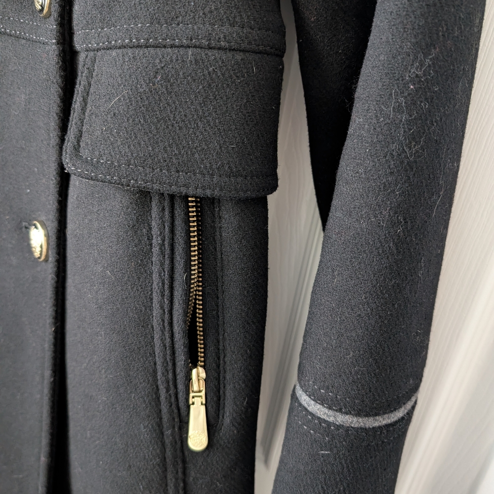 Vince Camuto Double Breasted Wool Blend Military Coat Peacoat Black Gold, XS - Picture 6 of 12